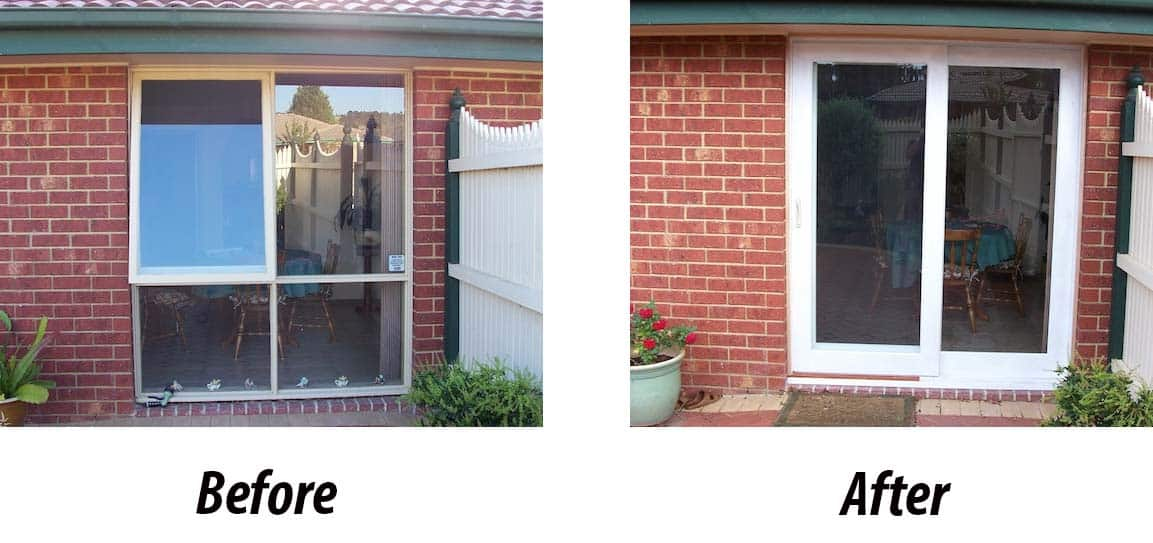 Before and after installation of timber sliding doors in Melbourne
