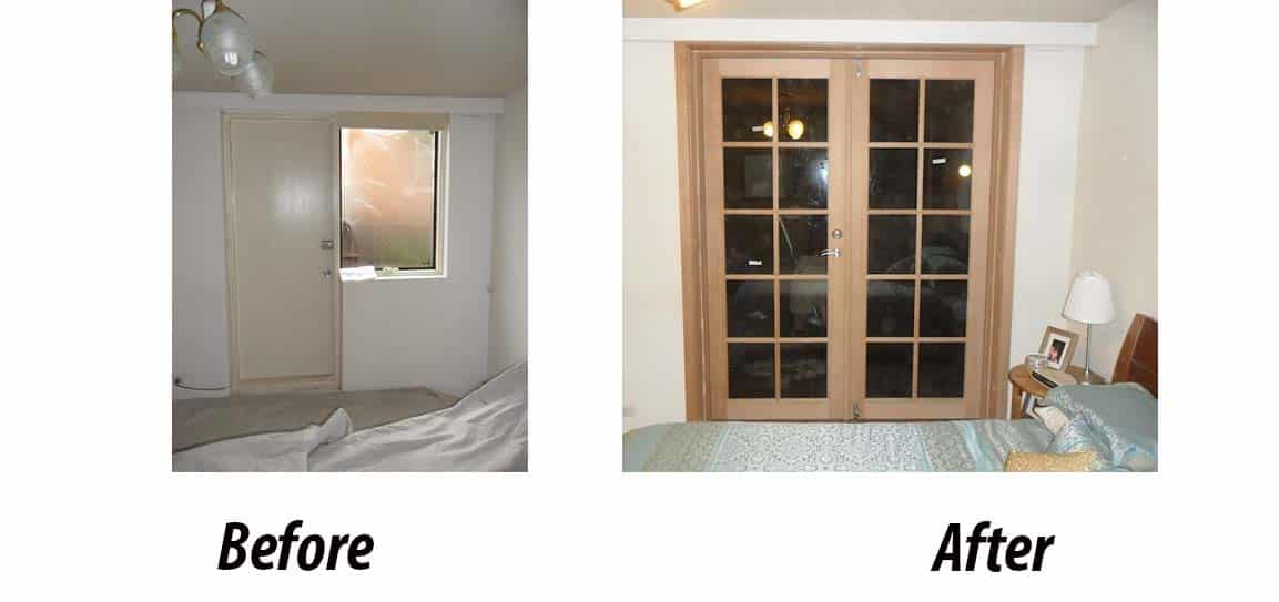 Before and after installation of french doors in Melbourne