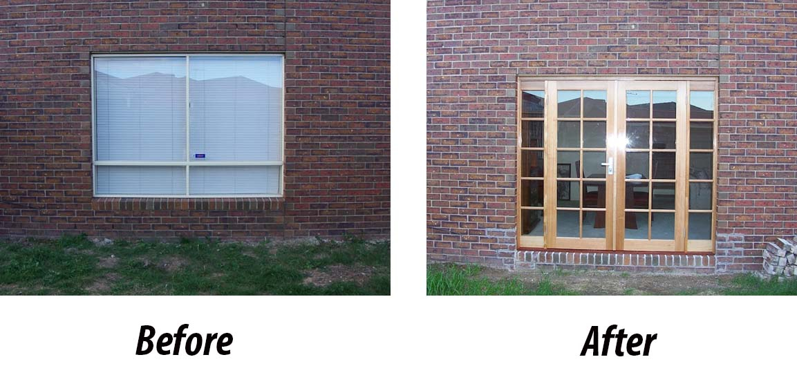 Before and after installation of french doors in Melbourne