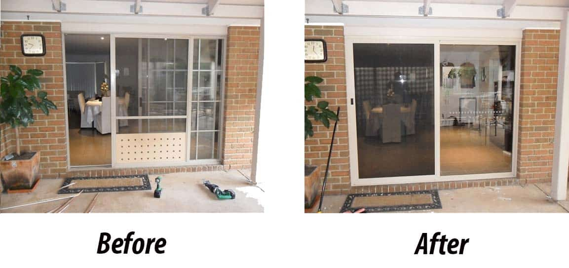 Before and after installation of aluminium sliding doors in Melbourne